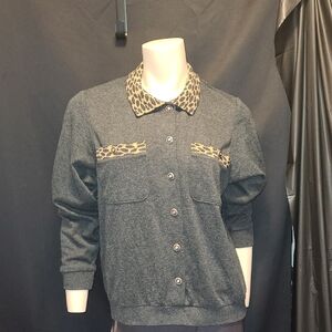 Alfred Dunner Charcoal Jacket with Leopard Accents Size Large